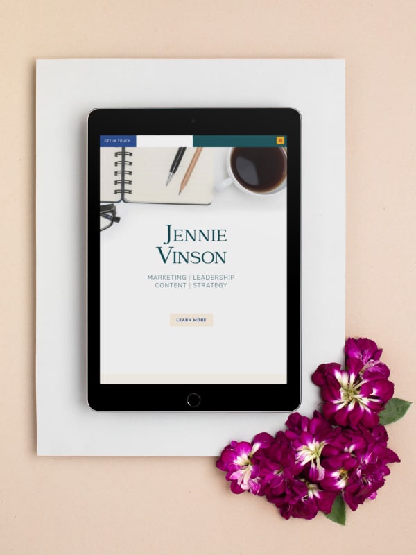affordable website design package client example jennie vinson homepage on ipad