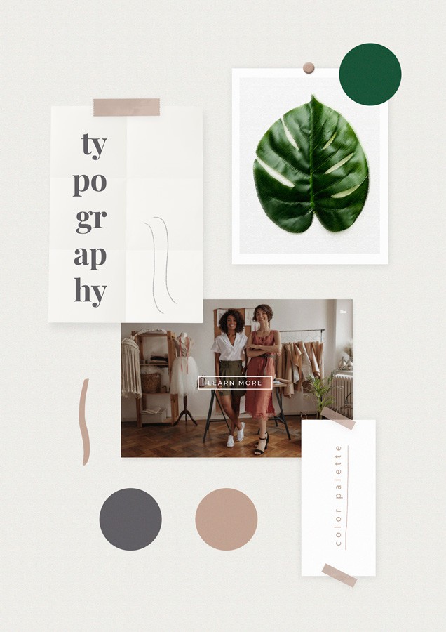 typography and color palette mood board elements for a small business branding package